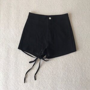 Women's High-Waist Black Shorts with Front Tie Detail